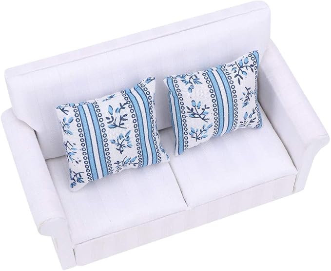 Dollhouse Sofa,1:12 Simulation Miniature Furniture White Sofa with Back Cushions Model Toy for Fairy Gardens Dollhouse Living Room Scene Decoration Accessories(2 Seat Sofa)