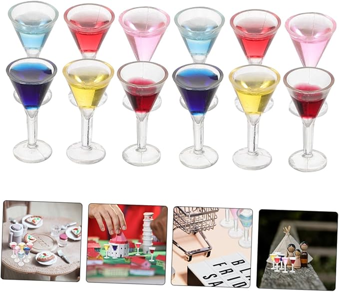 Yardwe 12pcs Miniature Cocktail Doll House Accessories Realistic Mini Wine Glasses for Dollhouse Decor for Creative Mixed Color