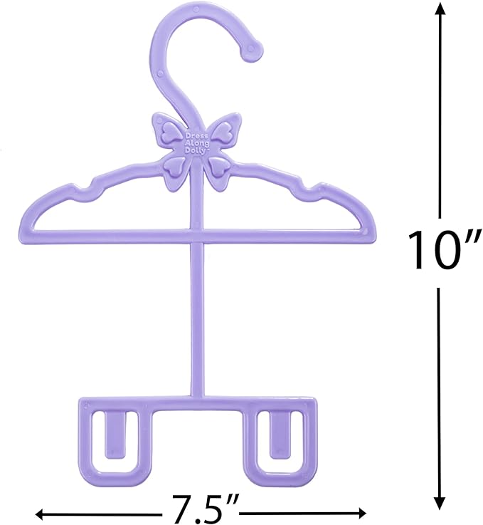 Doll Full-Outfit Clothes Hangers for 18" Dolls - 12pk - Compatible w American Girl- Unique Design Holds Your Top & Bottom at Once Including Dresses, Pants, Shirts, Skirts- Purple