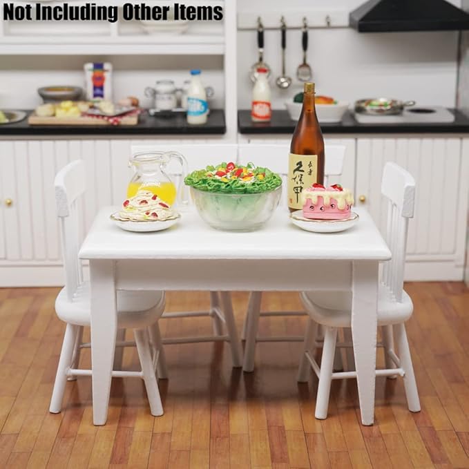Odoria 1/12 Miniature Dining Table and Chairs Dollhouse Kitchen Furniture Accessories, White