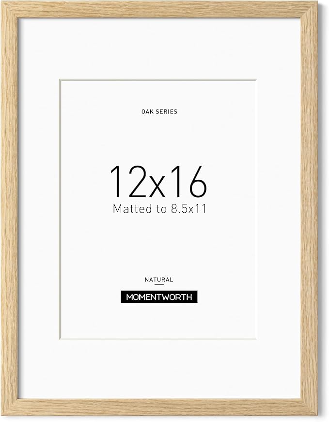Momentworth 12x16 Frame with Mat for 8.5x11, Solid Oak Wood 12x16 Picture Frame for Wall Mount- Wall Decor for Home, Office & Galley(Single,Oak)
