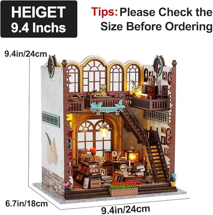 3D Wooden Magic Library Decorative Bookends - DIY Miniature House Tiny House 3D Wooden Puzzle Dollhouse Kit for Adults and Teens, Bookshelf Insert Decor, Model Build, Craft Gift for Family Friends