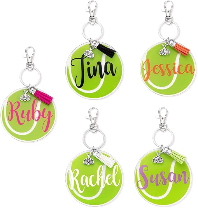 ipetlive Custom Tennis Keychain With Tassel Acrylic 2 pcs Tennis Ball Keychain Tennis Gifts For Men Women