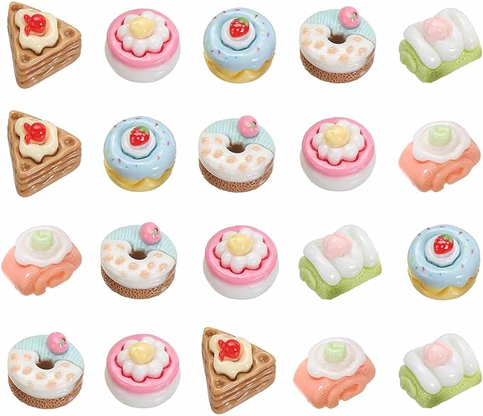 Dollhouse Miniature Food, Cute Mixed Fruit Cake Towel Roll Figures Toys Mini Resin Foods Trinkets for Pretend Play Kitchen Cooking Game & Doll House Decor (Mixing Colors, 20pcs)