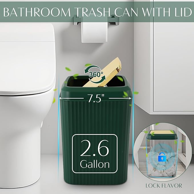 WSBArt 17PCS Bathroom Accessory Set Bathroom Set Hunter Green Bathroom Accessories,Toilet Brush, Trash Can, Qtip Holder Dispenser& 3PCS Soap Dispenser