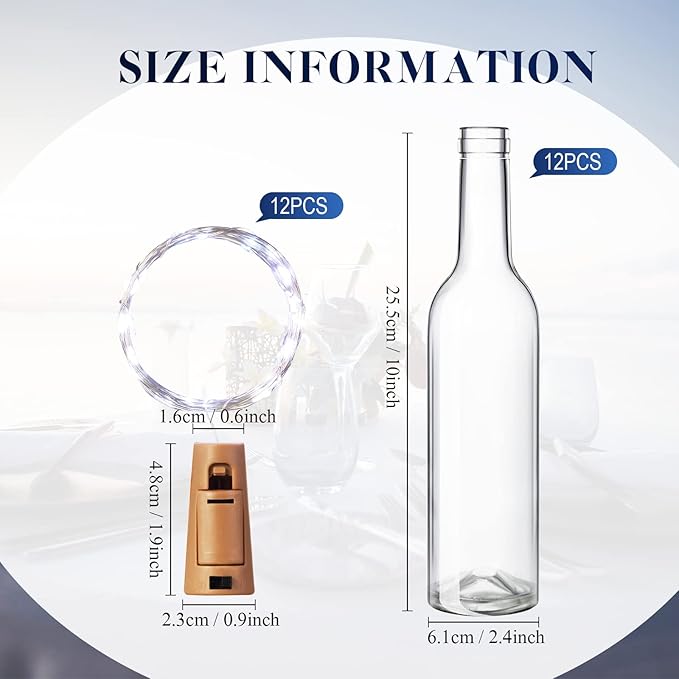 Rtteri 12 Sets Small Empty Wine Bottles with Cork Lights Centerpiece and 30 LED Battery Operated Cork Lights for Birthday Wedding Party Decoration(375 ml,White)