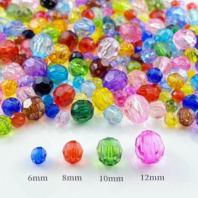 Jmassyang 1000 Pieces 6mm Acrylic Round Faceted Beads Loose Crystal Plastic Spacer Beads Colorful with Hole for Jewelry Making DIY Bracelet Necklace Earring Keychain(Deep Coffee)