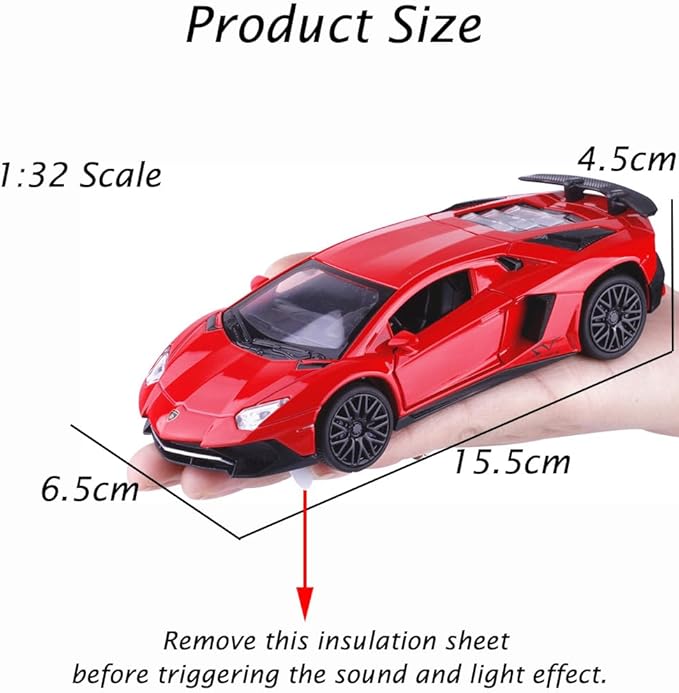 Toy Car Model Red Aventador Pull Back Vehicles Diecast with Light & Sound