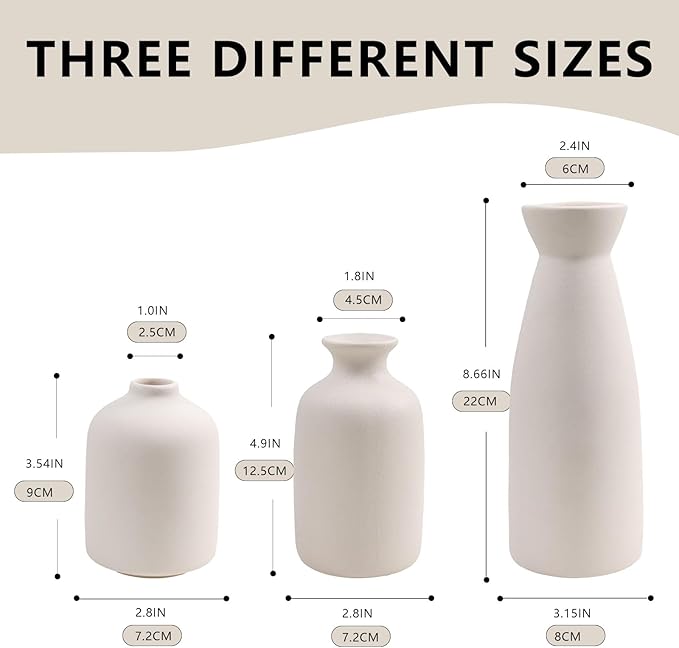 White vase Set of Three, Bohemian Style vases,Small Flower vases for Home Decoration,entryway Table Decor，Living Room, Bedroom, Dining Table Decorations, Fireplace, and Entrance Decorations. (White)