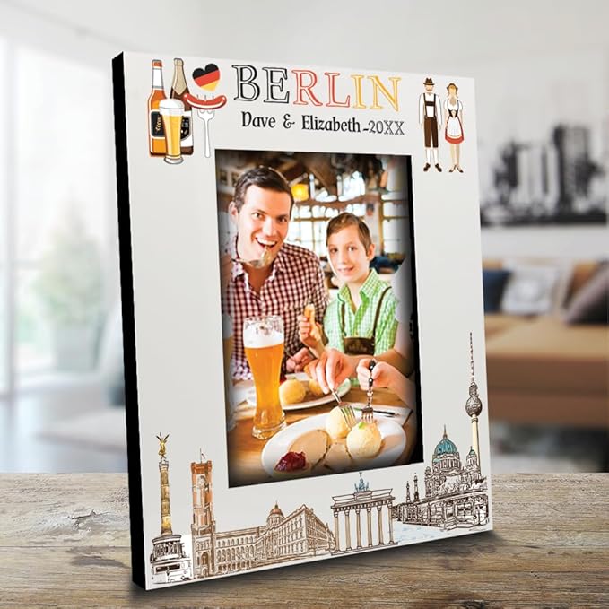 BELLA BUSTA-Personalized Europe Travel Picture Frame– Custom Print Photo Frame with City & Country-Honeymoon, Vacation, Adventure, Favor Keepsake (Berlin (5x7 Vertical))