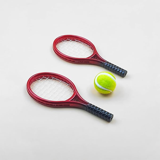 Miniature Tennis Racket Set: 1/12 Scale Sport Miniatures for Dollhouse Decor & Wall Art (Adult Collectibles)