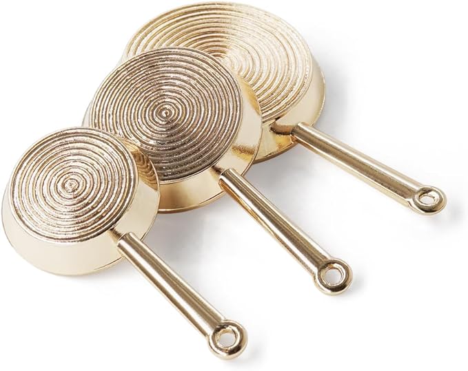 Odoria Dollhouse Frying Pan Miniature: 1/12 Scale Skillet Cookware for Kitchen Restaurant - Mini Kitchenware Cooking Utensils Metal Golden 3Pcs