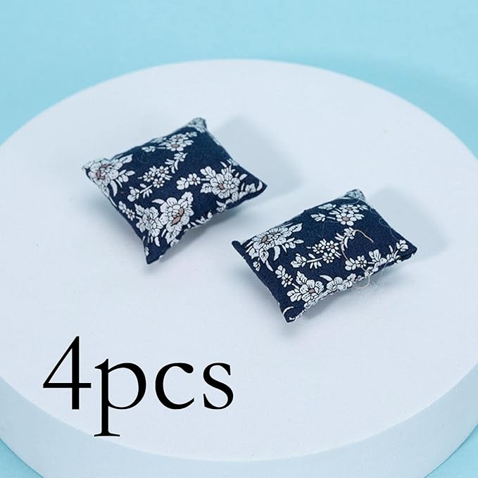 4Pcs Dollhouse Sofa Accessories for Miniature Settings, Blue Floral
