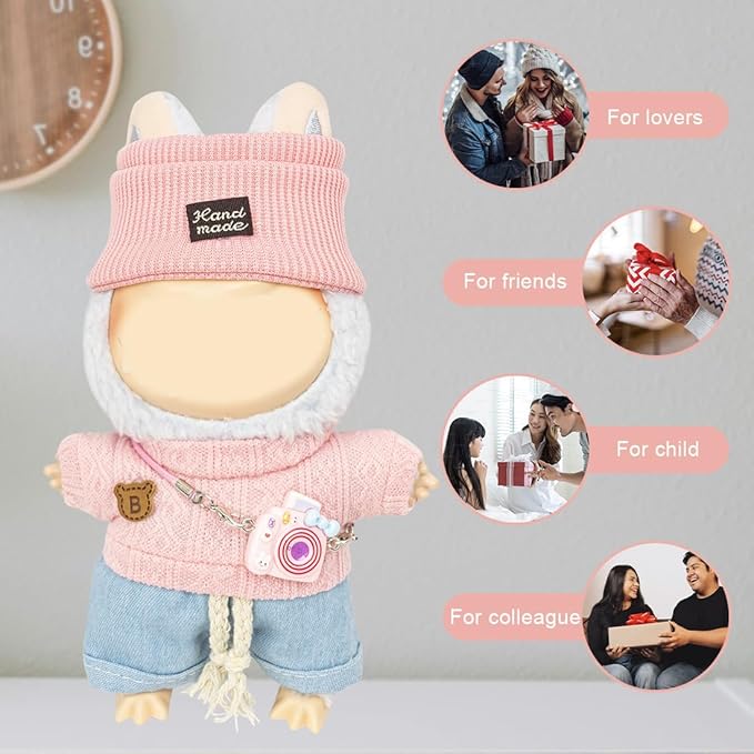 Clothes for Lububu 17cm Dolls(NO Doll) for Lububu Doll Outfits with Accessories Suit for Lububu Cute Stylish Dress Up Set Pink