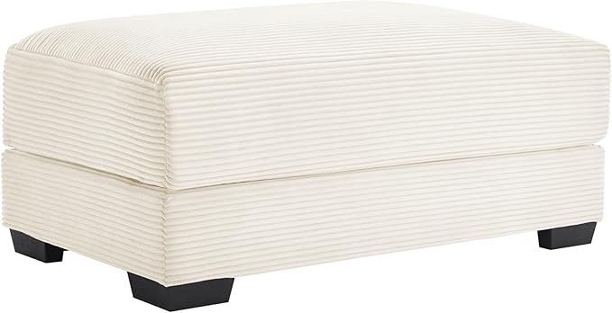 mikibama Corduroy Upholstered Ottoman Bench for Living Room,46" x 33" Sofa Ottomans,Modern Sofa Stool,Serves as Extra Seating Bench in Bedroom,Entryway (Cream White, Ottoman)