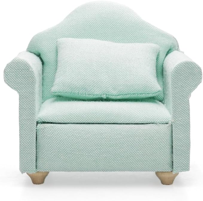 Odoria Dollhouse Armchair Sofa Miniature - 1/12 Scale Accent Chair for Modern Living Room Bedroom - Mini Club Lounge Chair Wood Furniture Upholstered Green