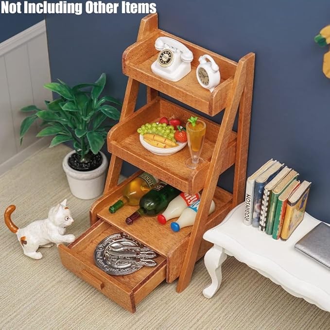 Odoria 1/12 Miniature Plant Shelf Dollhouse Decoration Accessories, Brown