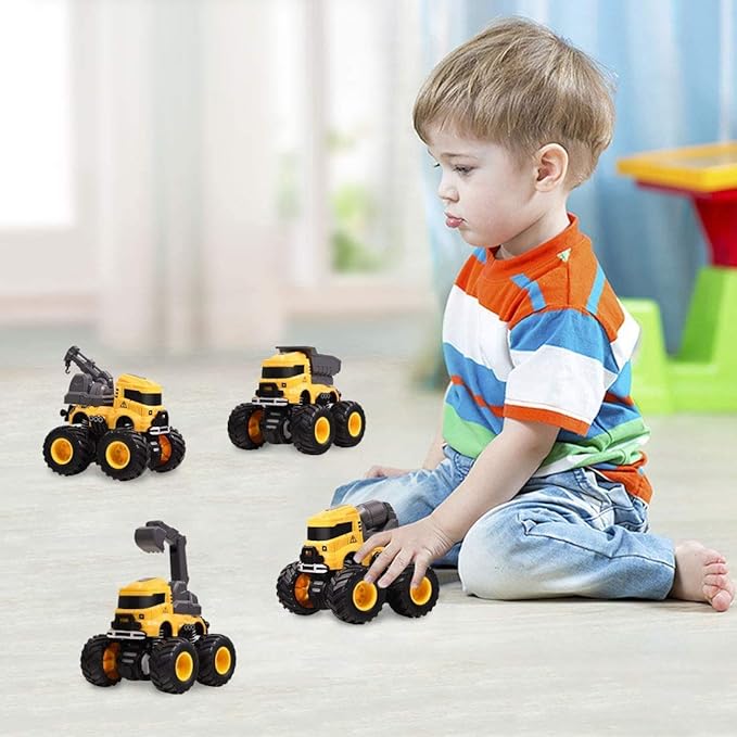 Construction Truck Toys, Push and Go Toy Trucks for Toddlers Kids Age 3-8, 4 Pack Friction Powered Car Toys Include Crane Mixer Excavator Dump Truck Best Christmas Birthday Gift for Boys Girls
