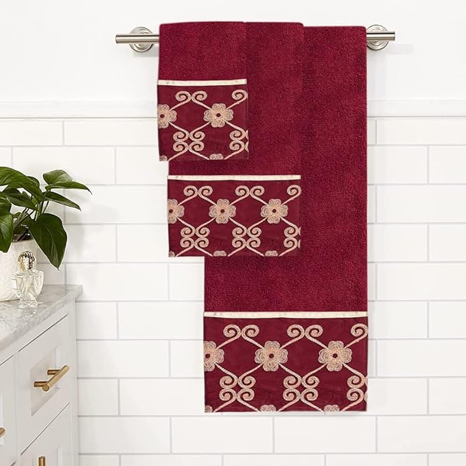 Zahari Home Elegant Rose Classic Luxury Bath Towel Set - 3 Piece Towel Set - Bath Towel, Hand Towel and Wash Towel for Contemporary Bathroom Decor