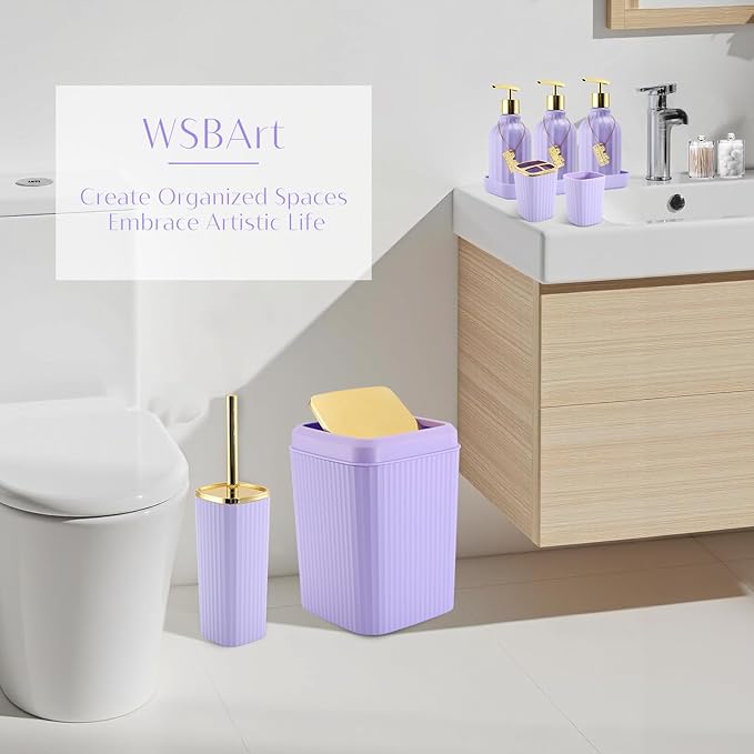 WSBArt 17PCS Bathroom Accessory Set Bathroom Set Purple Bathroom Accessories,Toilet Brush, Trash Can, Qtip Holder Dispenser& 3PCS Soap Dispenser