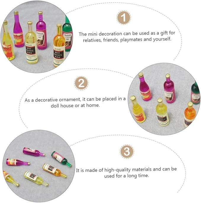 QUMIIRITY 18pcs Miniature Dollhouse Wine Bottles Mixed Styles Ornaments for Home Decoration Accessories for Dollhouse Enthusiasts and Collectors