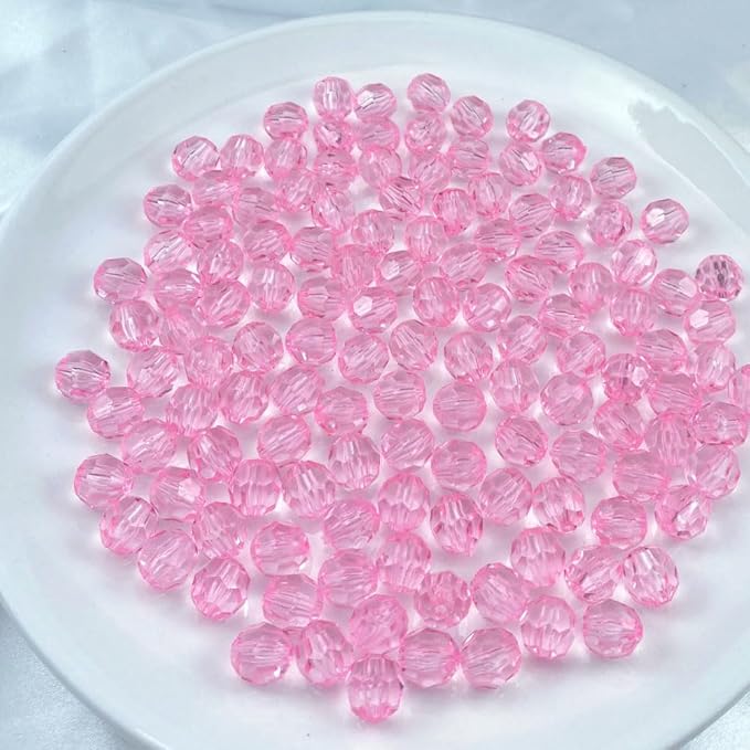 Jmassyang 100 Pieces 12mm Acrylic Round Faceted Beads Plastic Loose Spacer Beads Colorful with Hole for Jewelry Making DIY Bracelet Necklace Earring Keychain(Pink)