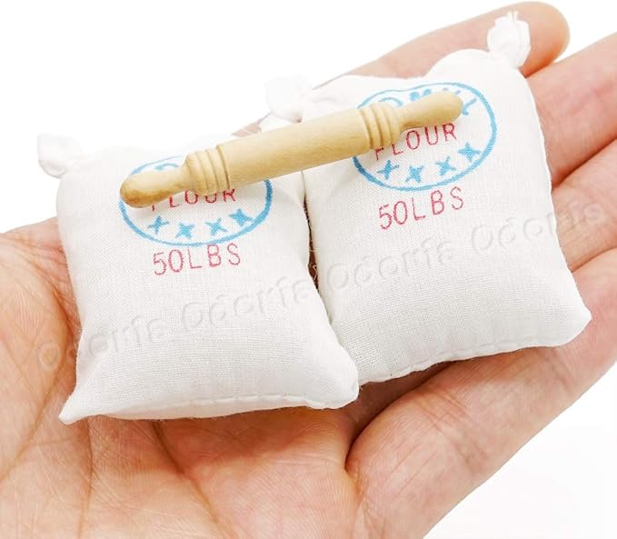 Odoria 1/12 Miniature Rolling Pin and Flour Dollhouse Baking Accessories