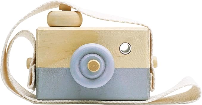 Baby Toy Wooden Mini Camera Toy, Baby Kids Cute Mini Sharpe Toy, Neck Hanging Photographed Props for Baby Toddlers Children Kids' Room Hanging Decor Gift (Gray)