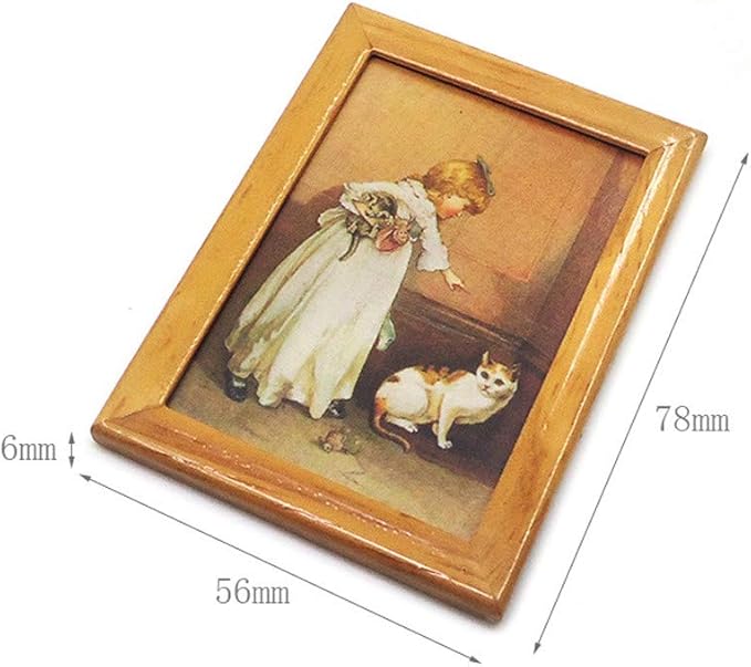 Dollhouse Decoration Accessories, 1:12 Doll House Miniature Painted Wooden Frame Mural Accessories(Brown)