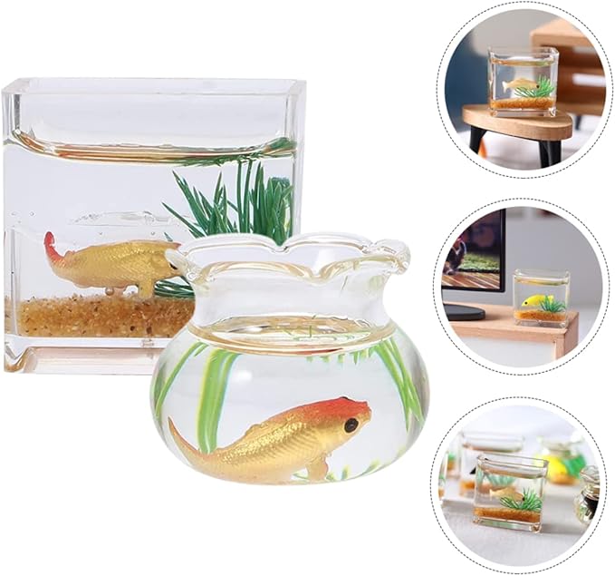 OATIPHO 2pcs Miniature Fish Bowl Decor Wear-Resistant Dollhouse Accessories for Tiny Aquarium Scenes Shapes Random and House Decoration