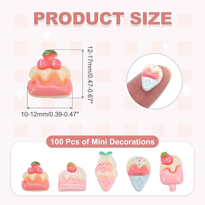 Mini Cute Pink Ice Cream Decor, Miniature Doll Food Crafts for Dollhouse & Landscape & Mini Kitchen & Micro Fairy Garden & DIY Craft Decorations(Pink, Blue, 100pcs)