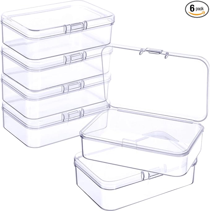 6 Pieces Mini Plastic Clear Beads Storage Containers Box for Collecting Small Items, Beads, Jewelry, Business Cards, Game Pieces, Crafts (3.27 x 2.13 x 1.02 Inch)