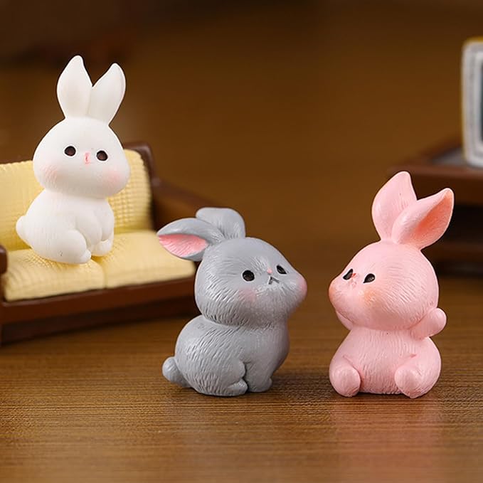 Cayway 8 PCS Fairy Garden Accessories, Mini Rabbit Set, Plastic Rabbits Miniature Resin Animals for Home Decor Fairy Garden Mini Moss Landscape Decor