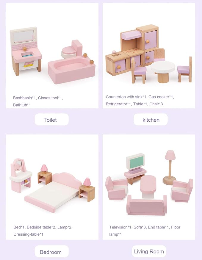 22 Pieces Wooden Mini Furniture Accessories 1:12 Scale Mini Wooden Furnishings for Mini Living Room,Kitchen,Dining Room,Bedroom,Bathroom