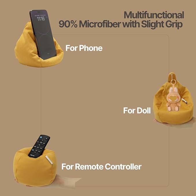 2pcs Cover of Miniature Bean Bag Couch for Doll (No Filler) Ultra Soft Microfiber Microsuede Anti Slip Mini Bean Bag Chair Cell Phone Holder Mustard