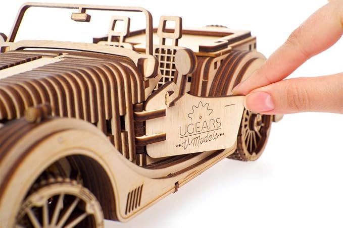 UGEARS VM-01 Roadster Vehicle – 3D Wooden car DYI – Fun Projects for Adults– 3D Mechanical Working Model Idea – Plywood Material with Transmission Integrated – Great Gift for Car Lovers