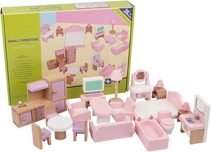 22 Pieces Wooden Mini Furniture Accessories 1:12 Scale Mini Wooden Furnishings for Mini Living Room,Kitchen,Dining Room,Bedroom,Bathroom