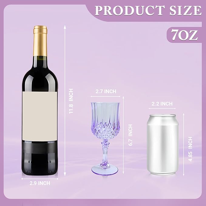 LEYIQU Plastic Wine Glasses, Plastic Goblets Vintage Style Cordial Drinking Glasses for Valentine’s Day, Wedding Reception, Grand Event Party Supplies (12, Purple)