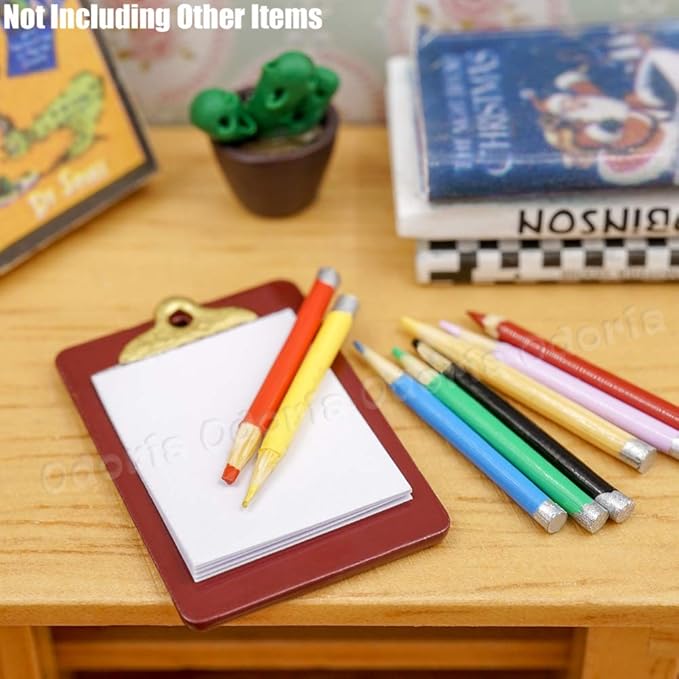 Odoria 1/12 Miniature Colored Pencils and Clipboard Dollhouse Decoration Accessories