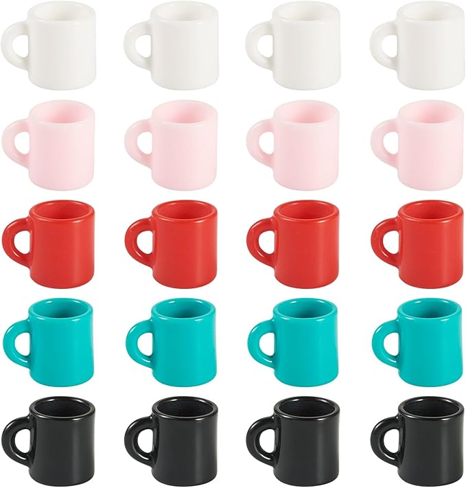 Cheriswelry 30Pcs Mini Resin Cups Coffee Mug Miniature Ornaments Dollhouse Kitchen Set Simulated Drink Lovely Tableware Desktop Dollhouse Accessory 15.5x22mm for Home Christmas Party Decoration