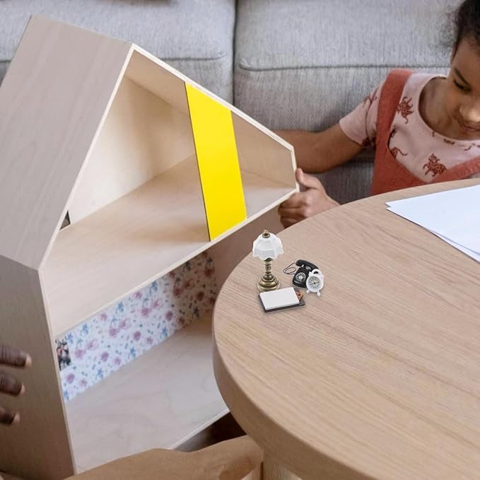 Garneck Mini Dollhouse Accessories Kit with Tiny Phone Alarm Clock Table Lamp and Writing Pad for Creative Miniature Decor and Dollhouse Ornament