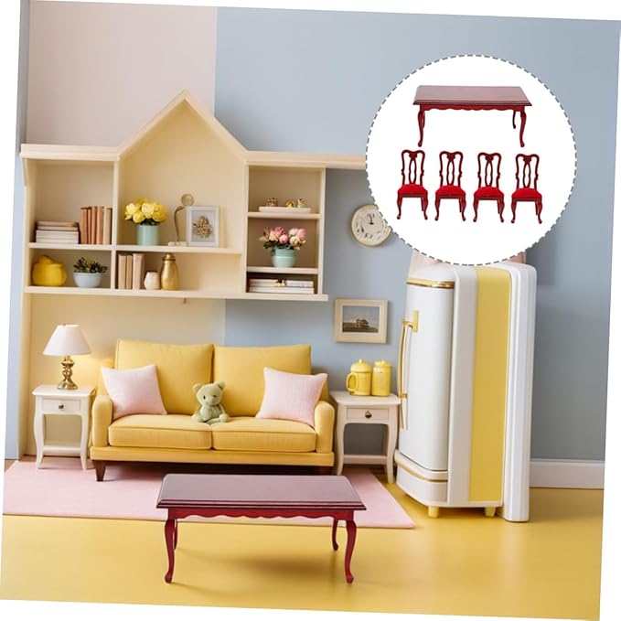 1/12 Scale Miniature Dining Room Set Miniature Table and Chairs for Dollhouse Accessories Tiny House Decoration Furniture