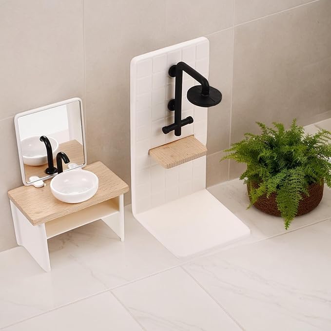 1Set Dollhouse Bathroom Set Dollhouse Furniture 1:12 Scale Miniature Doll House Pretend Play Bathroom Accessories for Kid Toys
