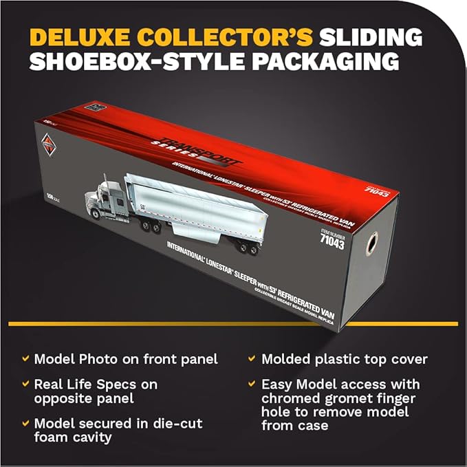 International Lonestar Sleeper Cab Silver with 53' Reefer Refrigerated Chrome Plated Van Trailer Transport Series 1/50 Diecast Model by Diecast Masters 71043