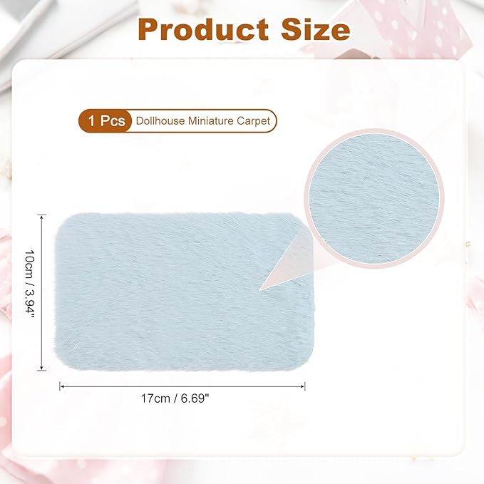 uxcell Dollhouse Miniature Carpet, 1:12 Fluffy Doll House Rugs Prop Small House Accessories for Doll House Furniture Decor Play, Blue Oval