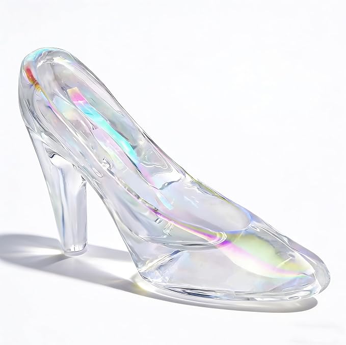QFkris Colorful Cinderella Glass Slipper Decoration for Girls Room Decor, 4" Cinderella Heels Glass Shoes for Party Decorations, Princess Birthday Bedroom Decor, Valentines Day Gift for Women