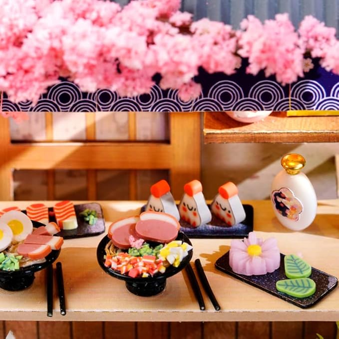 CRIOLPO DIY Miniature Doll House Kit with Furniture, DIY Doll House Miniature Wooden House Kit, Inventive Room, Wooden Dolls House, Ideal for Craft Enthusiasts - Sakura Noodle House