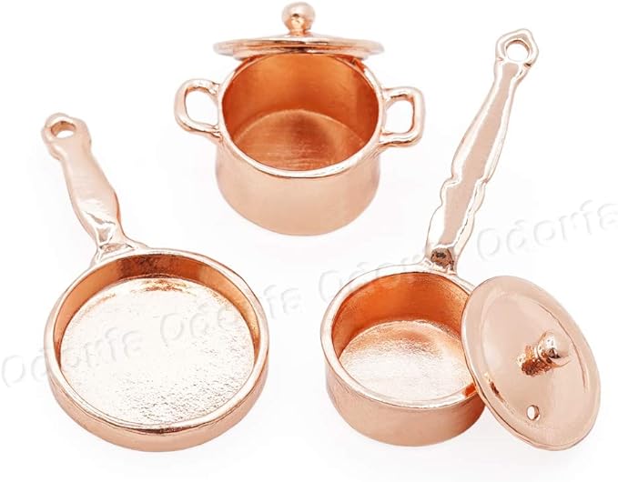 Odoria 1/12 Miniature Pots and Pans Dollhouse Cookware Accessories, Copper