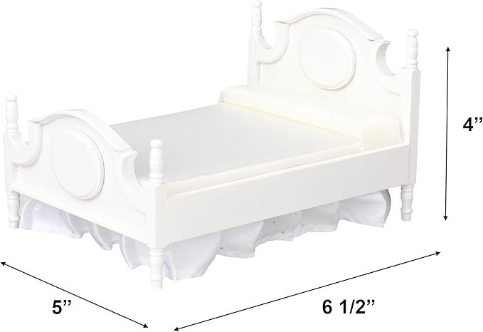 Dollhouse Furniture mini Bed Set, Realistic Bedroom Accessories for 6 inch Dolls, Pillow, Wooden Frame, 1/12 Scale (White Bed, Pink Bedding)