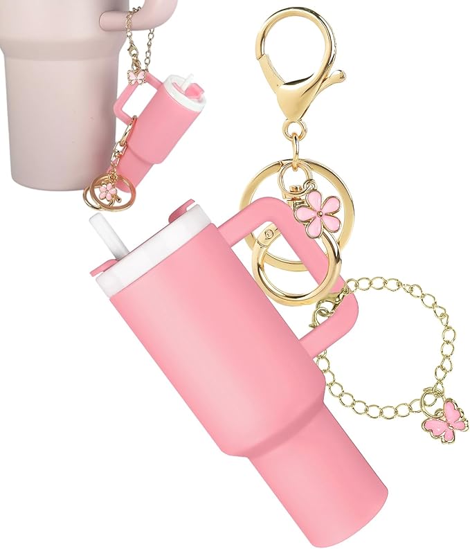 ERTUNA Mini Tumbler Keychain Accessories for Stanley Cup, 2 Way Cute Charms Chapstick Lip Balm Holder for Women Purse Handbag